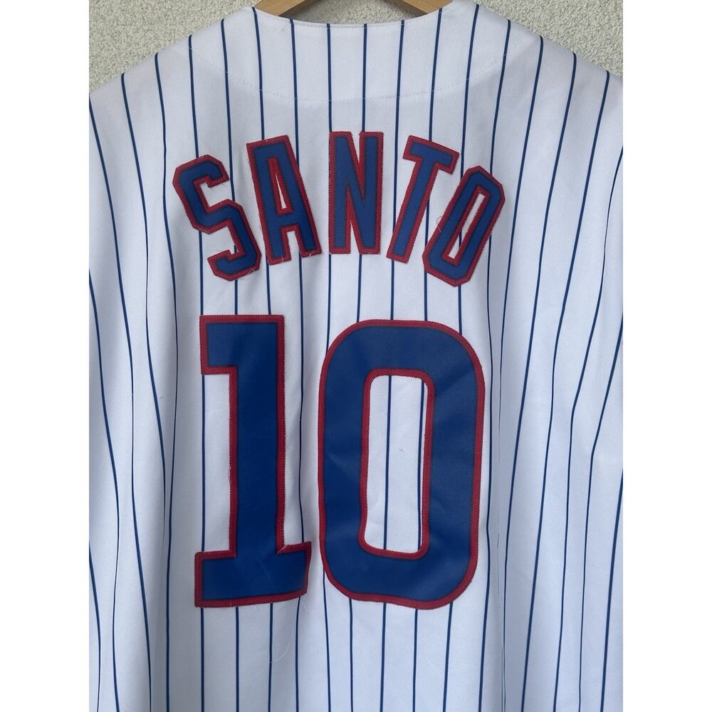 Majestic Chicago Cubs Ron Santo #10 Pinstripe Jersey Hall of Fame 2012 Men’s XL - Picture 8 of 11